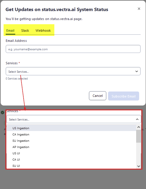 Outage in Vectra's SaaS RUX services