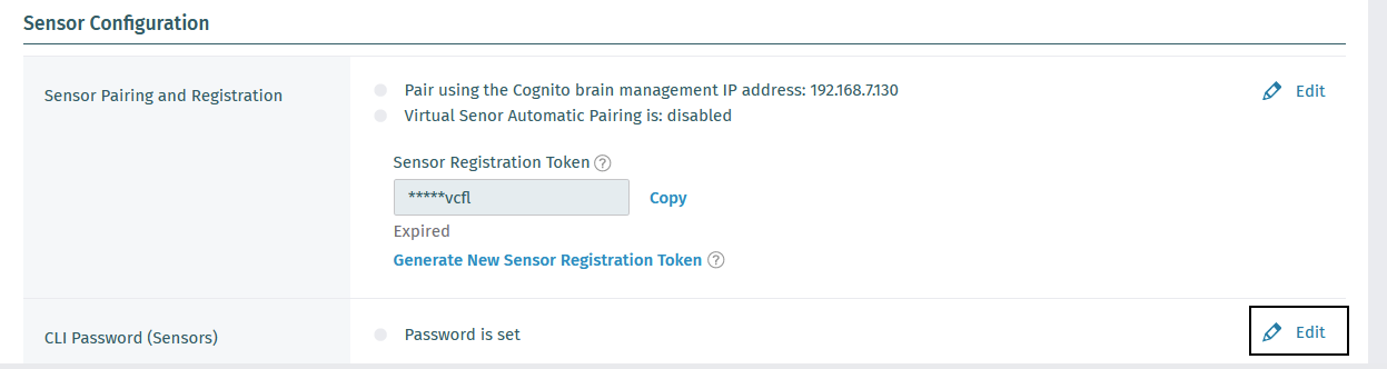 How to change the sensor and stream CLI password from the brain UI